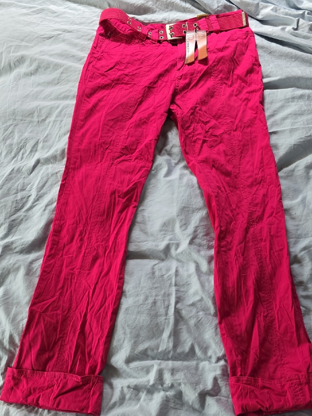 Straight-Leg Hot Pink Pants with Matching Belt